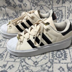 Adidas Superstar Women's Cream and Black Platform Sneakers